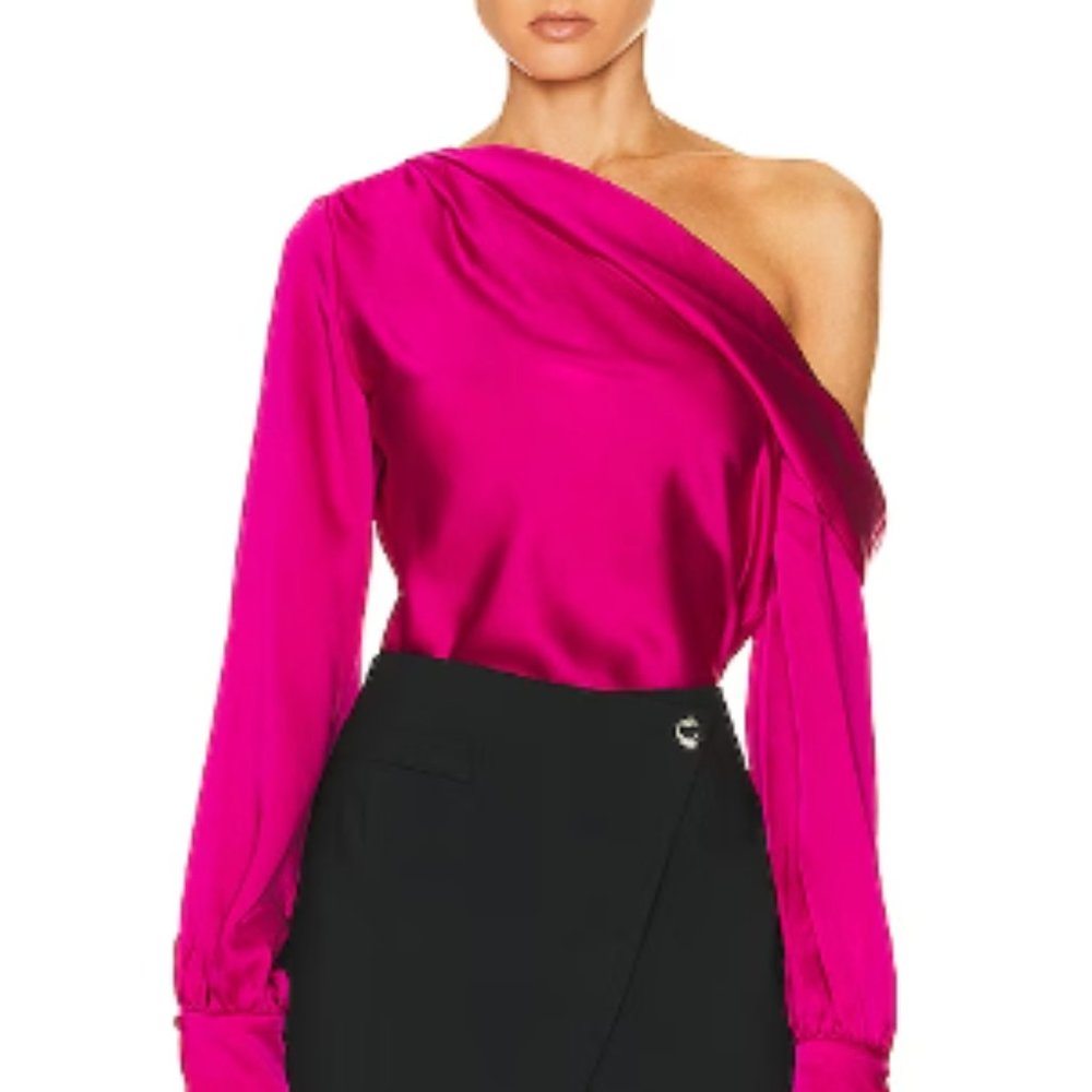 Jonathan Simkhai Alice Cold Shoulder Top in Bougainvillea Pink, L, New with Tag